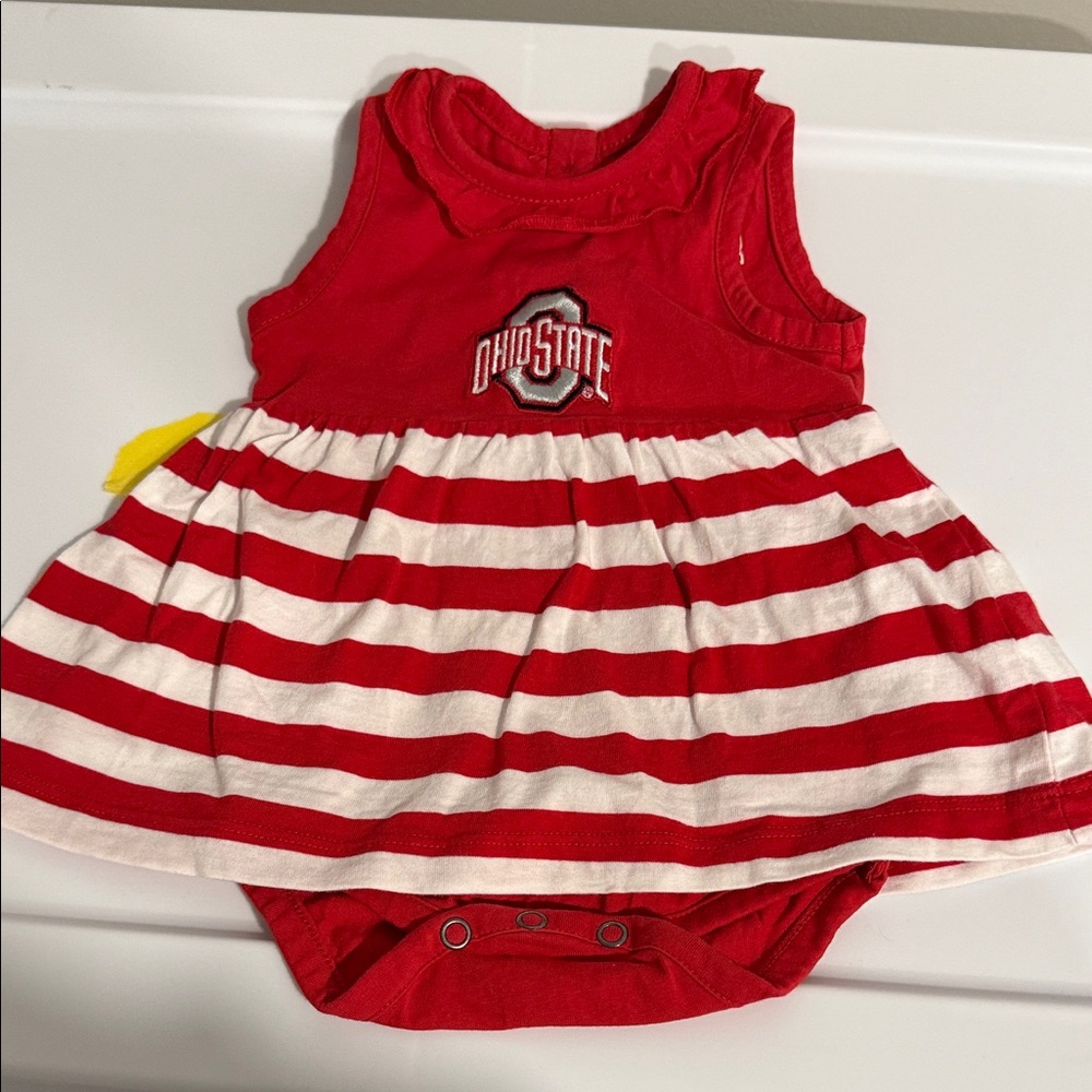 Red & White Striped Baby Dress Bodysuit